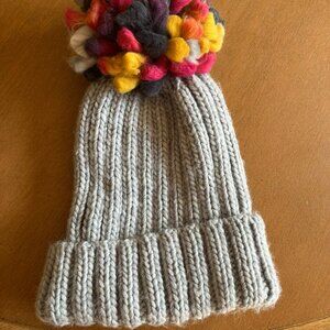 Indigo | Love & Lore | Gray Ribbed Beanie with multi-color pompom